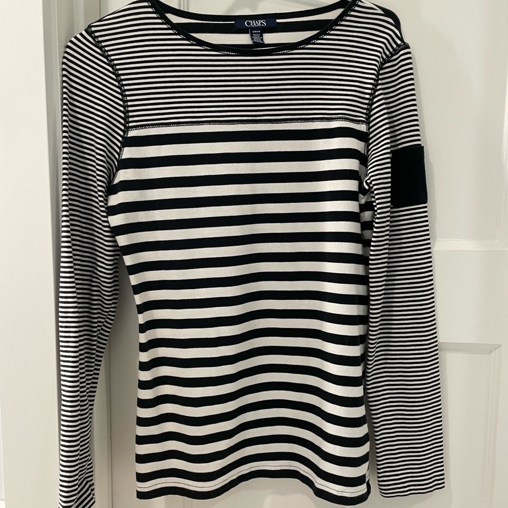 Chaps Black & White Striped Top